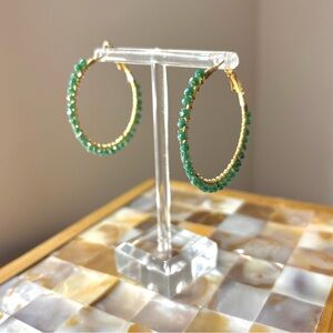 Turquoise and Gold Hoop Beaded Earrings